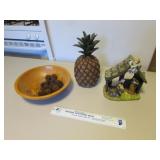 wood bowl,figurine,pine apple & seed ruler