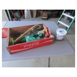 1971 coke bottle crate & items