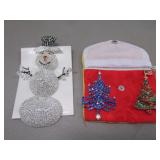 costume snowman brooch & christmas trees