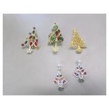 5 unmarked christmas tree brooches