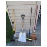 scoop shovel,brooms,ice scraper & yard tool