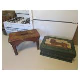 hand painted wood lion box & stool