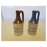 2 tiny UHL pottery greetings jugs