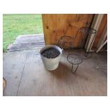 plant stand & galvanized bucket