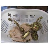 brass table lamp & hanging light w/laundry basket
