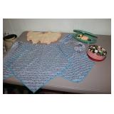 buttons,sewing items,vintage apron & crochet item