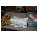 tote,yarn,sewing items,bear clock & items