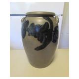 antique blue floral decorated stoneware crock