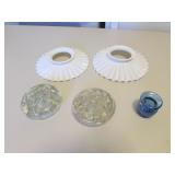 flower frogs,white glass shades & blue toothpicker