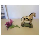 wood horse w/wheels & capodamonte flower