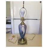 fenton hand painted glass crane lamp (works)