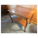 antique oak carved table w/drawer