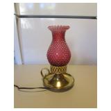 fenton cranberry glass hobnail finger lamp (works)