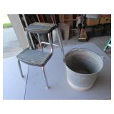 stool & galvanized bucket