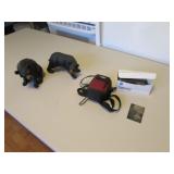 2 bear figurines,old tin type picture & camera