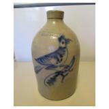 decorated blue bird stoneware crock jug Keene,N.H.