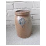 blue decorated stoneware crock
