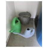 galvanized bucket & 2 water cans