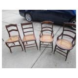 4 antique cane bottom chairs