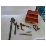 tacklebox,pipe wrench,tools
