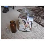 jar of advertising matches & 2 bottles