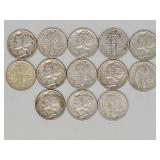 United States  Silver Thirteen Mixed Date Mercury