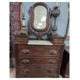 Wood Dresser with Mirror and Marble Top