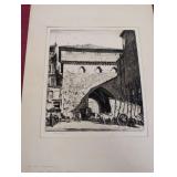 Lionel Lindsay the town gate of Burgos drypoint et