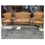 Leather Tufted Sofa and Armchair Set