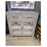 Gray Wood Cabinet with Two Drawers and Glass Doors