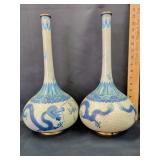 pair of 16" blue dragon Cloisine lamp bases