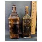 2 amber bitters bottles as-is