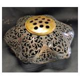 brass and silverplate flower frog