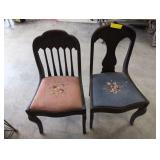 Set of Two Wood Framed Chairs with Needlepoint Sea