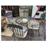 Wrought Iron Table and Chair Set with Glass Top