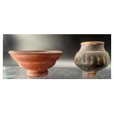 A Pair of Roman Pottery Vessels: Bowl and Ovoid Cu