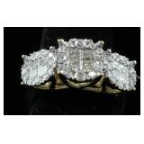 14K Diamond Triple Circle Ring