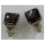 B & M 14K Smoky Quartz & Diamond Earrings