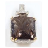 B & M 14K Smoky Quartz Pave Diamond Pendant/Enhanc