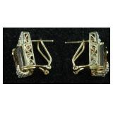 14K Smoky Quartz Pave Diamond Earrings