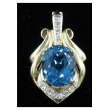 14K Blue Topaz & Diamond Pendant/Enhancer