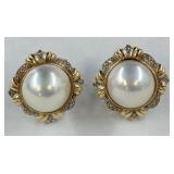14K Mabe Pearl Diamond Earrings