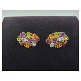 14K Color Stone & Diamond Earrings