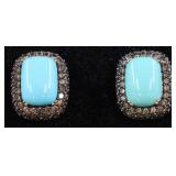 14K Turquoise & Champagne Diamond Earrings