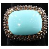 14K Turquoise & Champagne Diamond Ring