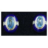18K Blue Topaz, Diamond & Enamel Earrings