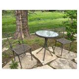 Cast Metal Bistro Table & Two Chairs