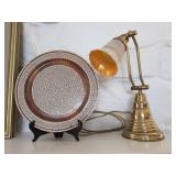 Arts & Crafts Brass Adjustable Desk Lamp with Sign