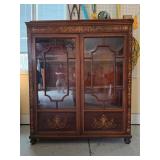 Mahogany 2-Door Glass Front Bookcase w/ Marquetry