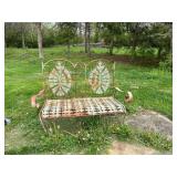 Ornate Vintage Wrought Iron Garden Bench with Meda